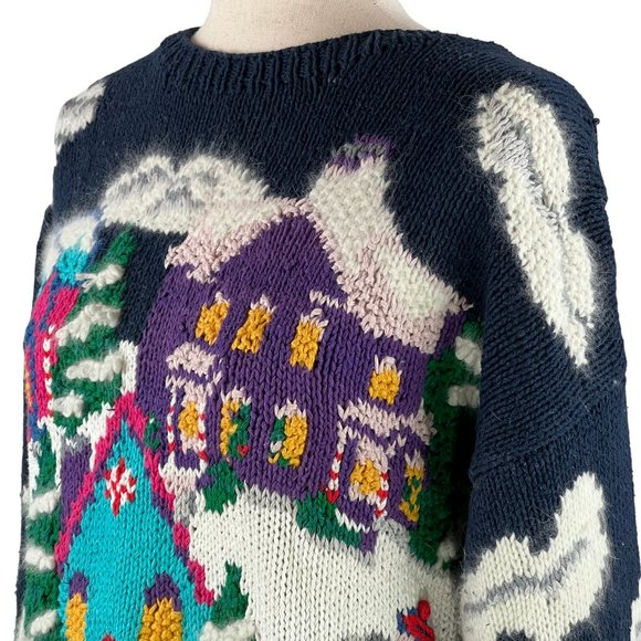 Intricate Design! HEIRLOOMS Hand Knit Ski Village Christmas Holiday Swea… - Picture 11 of 13